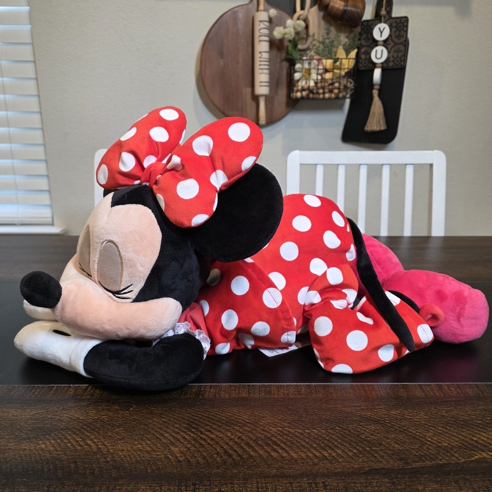 Disney Parks Minnie Mouse Dream Friends Sleeping Plush Pillow‎ 24" Red Pajamas